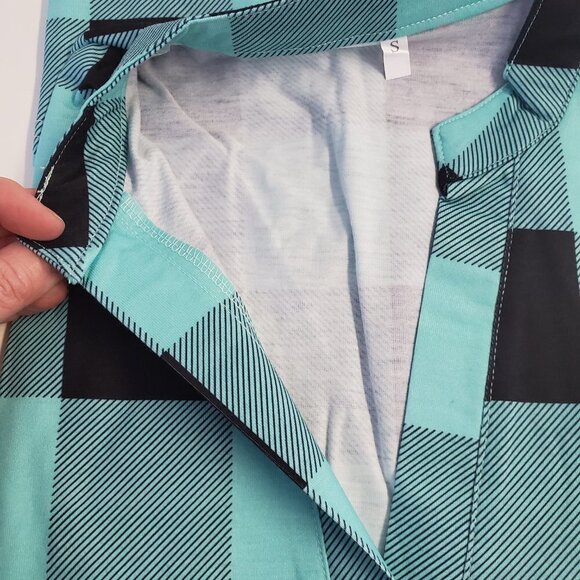Buffalo Plaid Tunic Style Top Teal/Black - Picture 5 of 5
